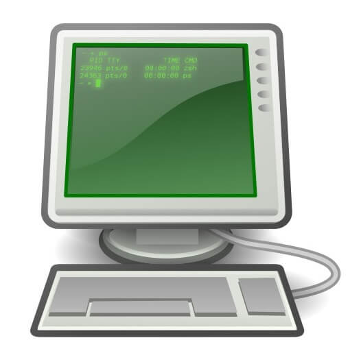 Dibujo de una pantalla de ordenador de sobremesa con letras claras sobre fondo verde